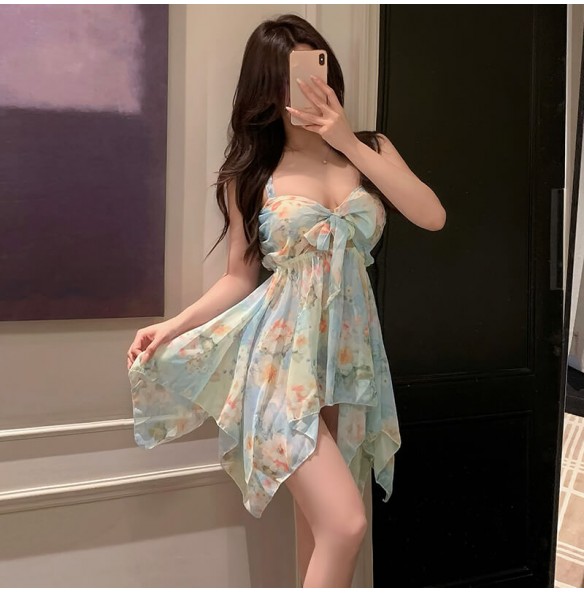 FEE ET MOI - Monet’s Garden Deep V Floral Dress (Blue) FEE ET MOI - Monet’s Garden Deep V Floral Dress (Blue)